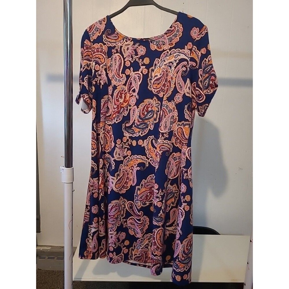 Relativity Women's Blue Pink Paisley Pullover Short Sleeve Dress Size Large